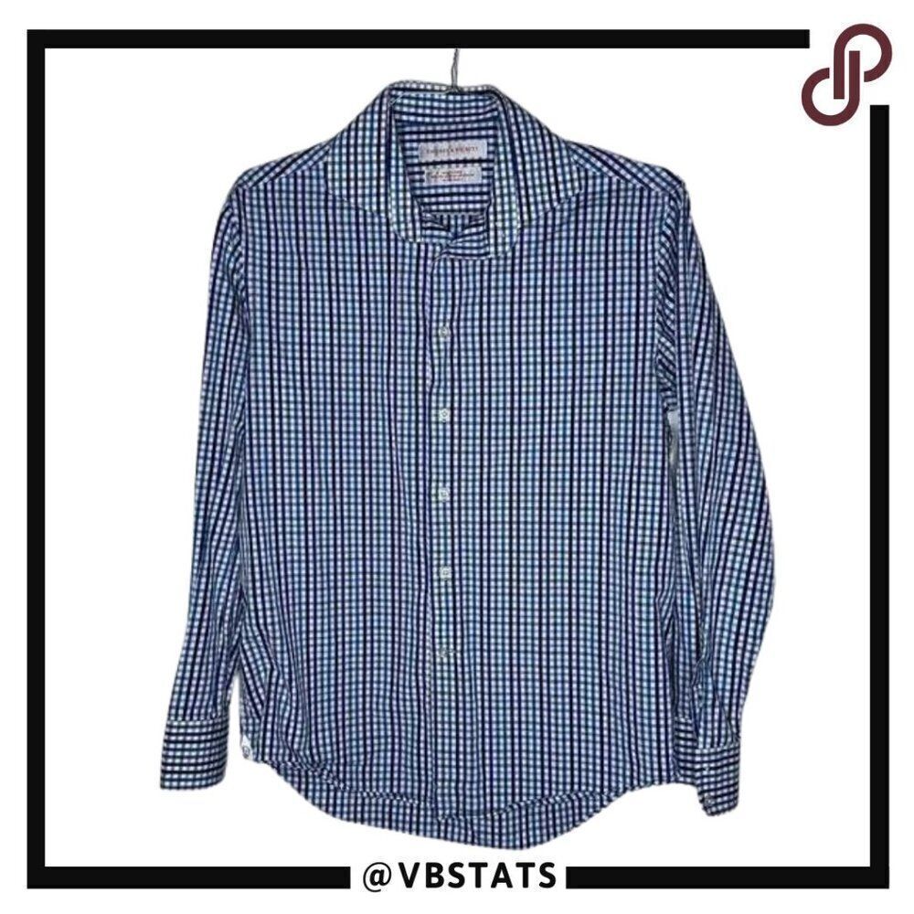 Rhodes & Beckett Navy/White/Blue Plaid Long Sleeve Top in Size 42/16.5 Slim